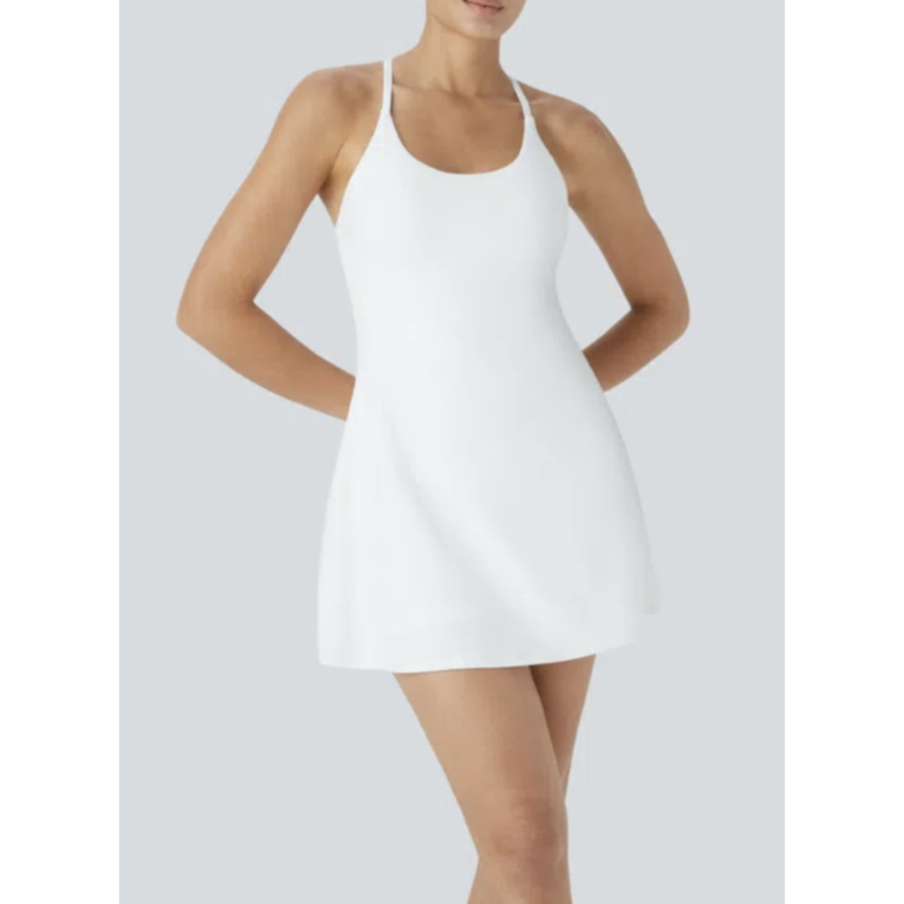 Halara Tennis Dress Girls XL 13-14 White Strappy 2-in-1 Built In Shorts Pockets